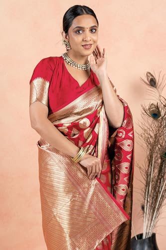 Image of Subham Saree for Woman Silk Cotton Kanjivaram | Soft Daily Wear Golden Zari Sari with Jacquard Blouse Piece