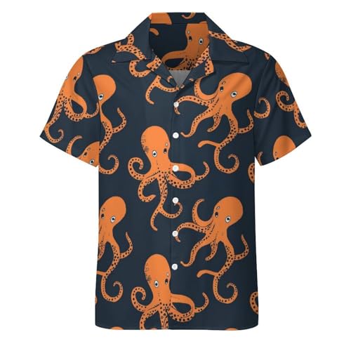 Men's Vintage Hawaiian Shirts Octopus Print Button Down Short Sleeve Shirts Casual Cuban Collar Shirt