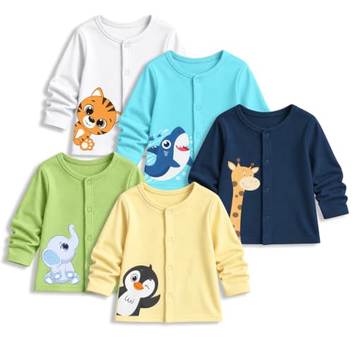 Image of minicult Cotton Unisex Front Open Full Sleeve T-Shirt with snap Buttons and Cute Prints Combo Pack