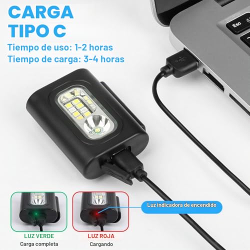 Miniatura 5 de Adiwo Luz Para Correr, 2 Piezas Linterna Frontal Portátil, Led Con Clip Luz Viene Con Correa Para Faro Y Correa Reflectante Para El Brazo, 6 Modos De Iluminación Impermeable Linterna, Usb Recargable