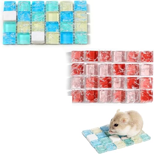 Rakiuty Kühlmatte für Hamster, Kühlmatte für Meerschweinchen, Kaninchen-Kühlkissen Hamster, Kühlung Pad Sommer, Meerschweinchen Schlafmatte Bett, Haustier Eismatte Kühlkissen, 2 Stück