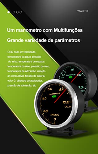 Manômetro Automotivo Digital Wideband 60mm Cammus Obd2 Conta Giros Velocímetro Pressão de turbo Reló