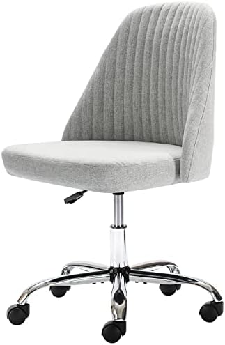 Home Office Desk Chair, Vanity Chair, Modern Adjustable Low Back Rolling Chair, Twill Upholstered Cute Office Chair, Desk Chairs with Wheels for Bedroom, Classroom, Vanity Room (Light Grey)