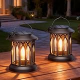 KOOPER Solar Lights Outdoor Garden, 2 Pack Hanging Solar Lanterns with LED Bulds, Waterproof Garden Ornaments Outdoor Lantern Lights for Decoration Yard Pathway Patio