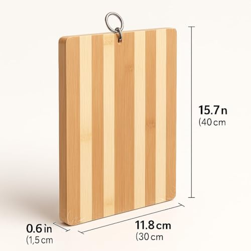 Image of Wooden Chopping Board for Kitchen | Bamboo Cutting Board for Vegetables & Fruits | Food Grade, Eco Friendly, Heavy Duty Kitchen Board with Hanging Loop