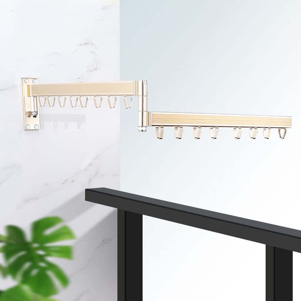 MOBYGKFY Folding Wall Mounted Clothes Hanger Outdoor Balcony Multi-function Drying Rack Retractable Invisible Folding Clothes Hanger(GLODEN)