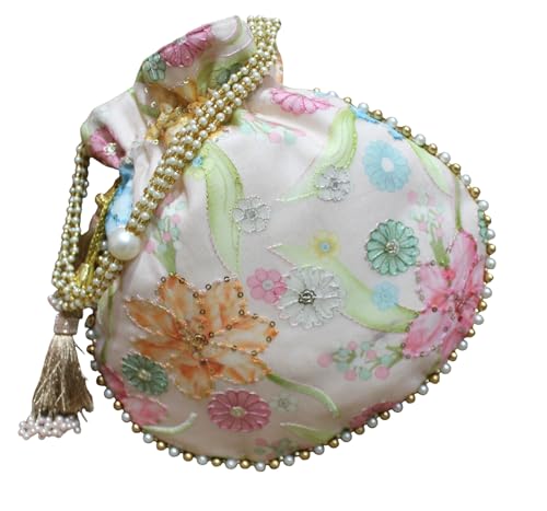 Image of MILAN'S CREATION Designer Organza Potli Bags Potli Bag Purse Drawstring Women's handbag with Pearl Handle & Tassel Weddings