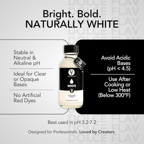 Image of Dolce Flav Natural White Food Coloring - 2 oz Liquid Whitening Dye from Palm Oil with Graduated Dropper | Water-Soluble | For Frostings, Fillings & Beverages | Kosher | Made in USA