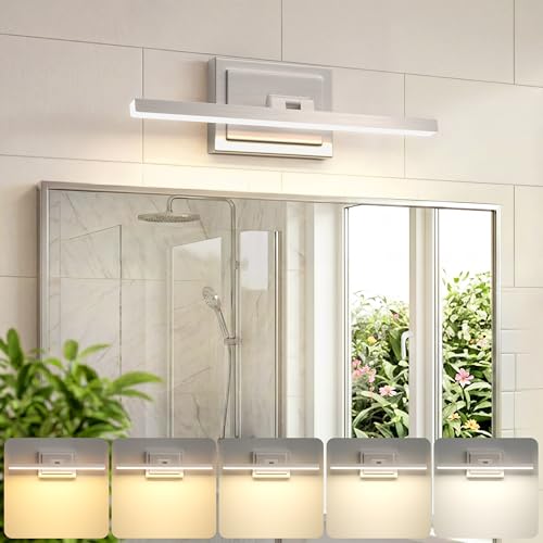 Image of VOLISUN Modern Bathroom Vanity Light 15.7 inch, Rotatable, 12W Dimmable 5CCT Led Bathroom Light Fixture Over Mirror, Brushed Nickel Bar Vanity Light for Bathroom Mirror Restroom-ETL Certificated