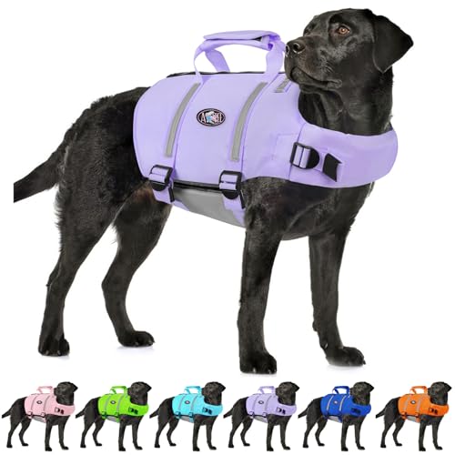AOFITEE Schwimmweste Hund, Hunde Schwimmweste für Bootfahren und Wassersport mit Verbesserter Auftrieb, Schwimmweste Hund mit Sicherheitsgriff und Reißverschluss, Rettungswesten