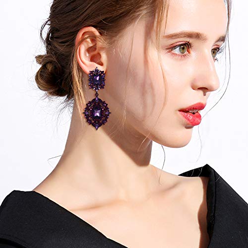 Flyonce Women's Rhinestone Crystal Art Deco Vintage Style Gatsby Clip-On Dangle Chandelier Earrings Purple #TOP2