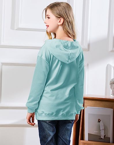 Bingerlily Girls Casual Hoodies Long Sleeve Cute Lightweight Pullover Tops With Pocket Loose Solid Sweatshirt For 4-13 Years (Light Blue,8-9 Years,Big Kid,Female,Us,Age,9 Years,Cotton) #TOP3