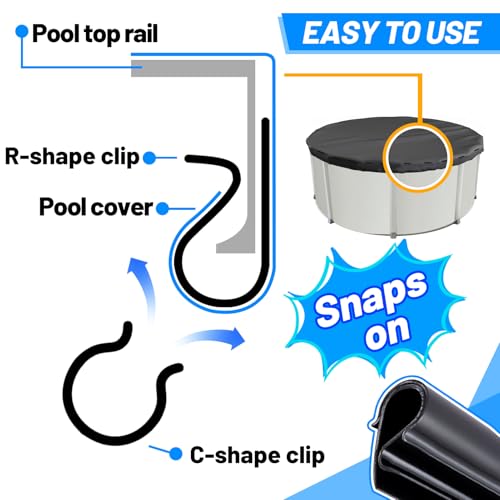48 Pack 2 Shapes Winter Pool Cover Clips - Double Protection Pool Closing Kit for Above Ground, 4.7\" Clamps for Steel Wall Swimming Pools, Black