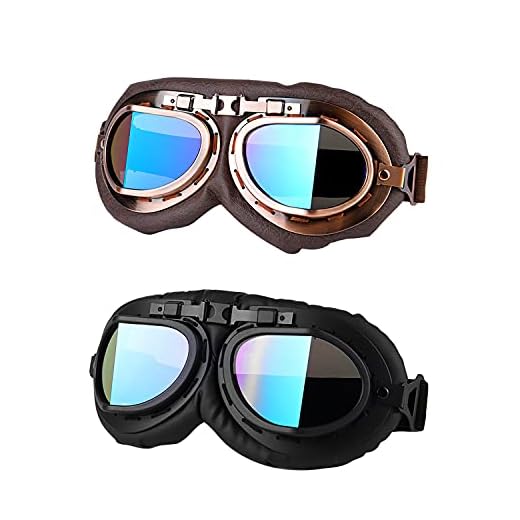 LJDJ Motorcycle Goggles - Vintage Pilot Style Goggles Dirt Bike ATV Motocross Riding Offroad Eyewear Scooter Outdoor Sports Glasses Combat Tactical Goggles for Men Women Youth Adult