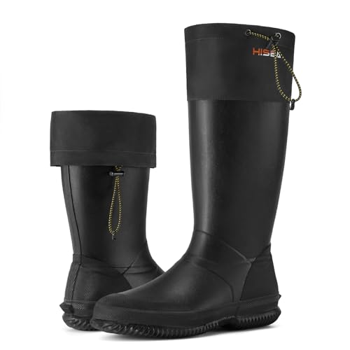 Best Boots for Car Wash: Top Waterproof Picks 15 HISEA Men's Rubber Rain Boots, Waterproof Lightweight Mud Boots with Adjustable Gaiter Collar, Comfortable Tall Garden Shoes for Men, Car Washing & Yard Work