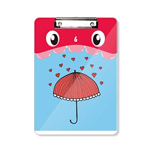 Porte-bloc rouge A4 avec imprimé parapluie et cœur, le support d'écriture robuste
