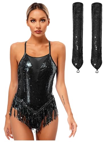 Justaucorps de danse moderne jazz paillette frangé costume de scène femme
