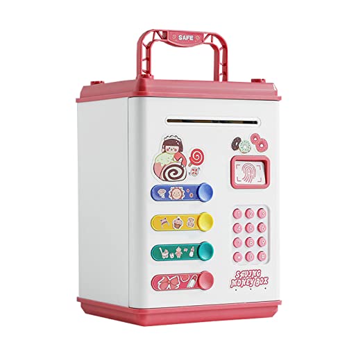 Relogeuhr Tirelire ATM Électronique, Tirelire D'identification D'empreintes Digitales, Tirelire Électrique avec Mot de Passe, Cadeau d'anniversaire de Noël pour Enfants Filles Garçons (Rose) Cover