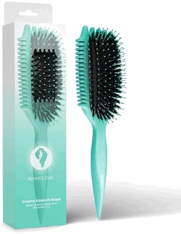 مجموعة Bounce Curl Slay and Stay، غطاء رأس قابل للعكس من الساتان وفرشاة شد الشعر باللون الأزرق المخضر