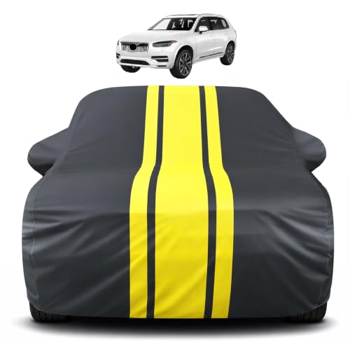 Image of Auto Hub Car Cover Compatible with Volvo XC90 with Mirror Pocket, Soft Cotton Lining, XC90 Car Cover Waterproof - Yellow-Black