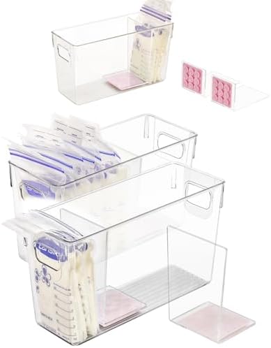 Breastmilk Storage Container with L Shaped Separator Boards, Dividers Will Flatten Standing Breast Milk Bags in Organizer Bins Save Refrigerator Space | 2 Containers-Pink