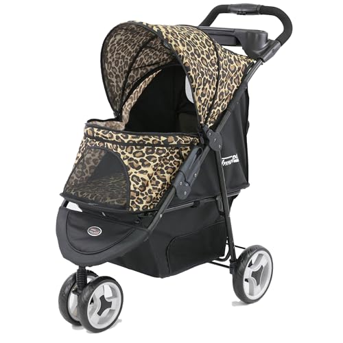 Hundebuggy Katzenbuggy für Reisen - Innopet Allure Cheetah – exklusiver Hundewagen mit Leopardenmuster, einhändig faltbar, mit Aufbewahrungskorb, 2 Sicherheitsleinen, pannensichere Räder – Hundewagen