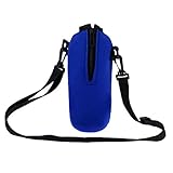 Water Bottle Carrier, Large Insulated Neoprene Water Bottle Holder Bag Case Pouch Cover, 750ML, Adjustable Shoulder Strap Blue