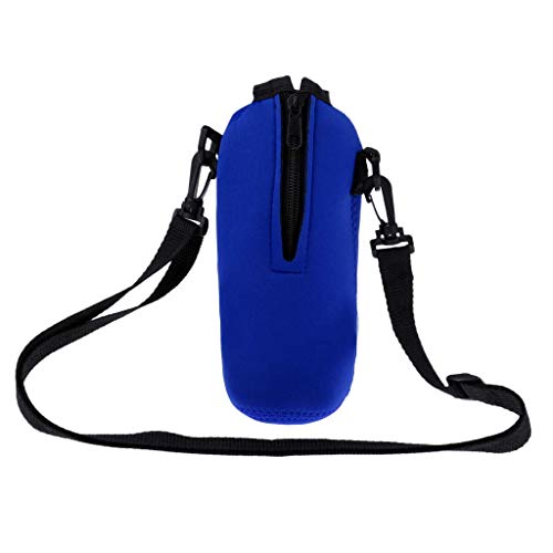 Water Bottle Carrier, Large Insulated Neoprene Water Bottle Holder Bag Case Pouch Cover, 750ML, Adjustable Shoulder Strap Blue
