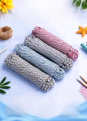 Image of 40 Meter Heavy Duty Clothesline Rope (10 Meter Each Pack of 4) Adjustable, Anti-Slip Polyester Laundry Line for Indoor & Outdoor Drying - Strong, Multicolour Washing Line Rassi