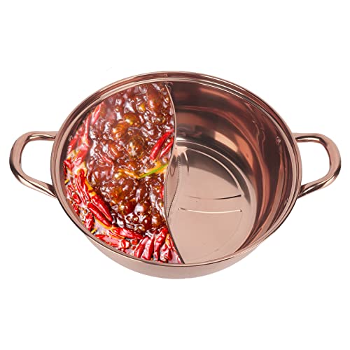Shabu Shabu Hot Pot Home Soup Pot Electric Pot Divided Stewed Pot Pan Mandarin Duck Stewed Pot for Party Families Gathering(Rose Gold)