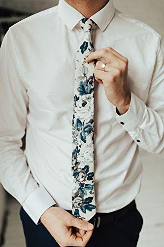 Image of DAZI Men's Skinny Tie Floral Print Cotton Necktie, Great for Weddings, Groom, Groomsmen, Missions, Dances, Gifts.