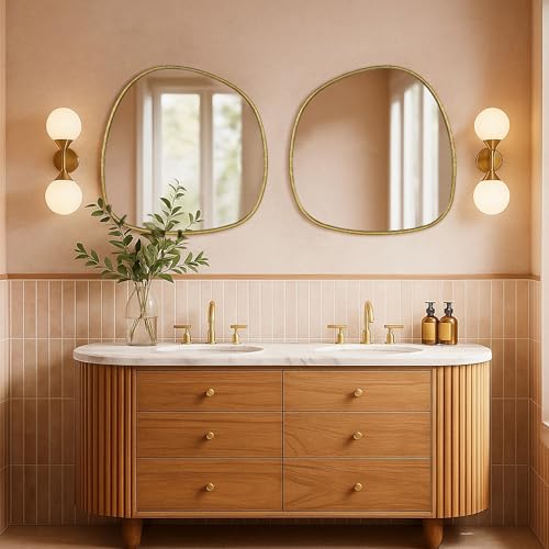 Image of TEHOME Asymmetrical Irregular Shaped Antiqued Gold Foil Asymmetrical Accent Mirror Irregular Bathroom Wall Mirror
