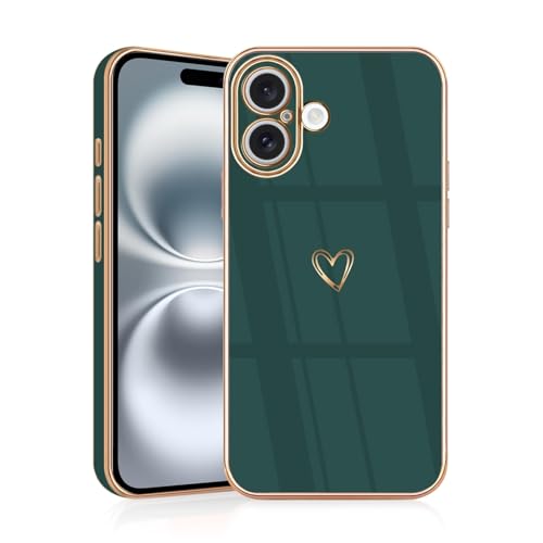 JRIANY for iPhone 16 Case, Protective Flexible Silicone Case with Cute Design Love Heart Pattern Shockproof Bumper Cover Compatible with Apple iPhone 16 6.1-Inch - Green