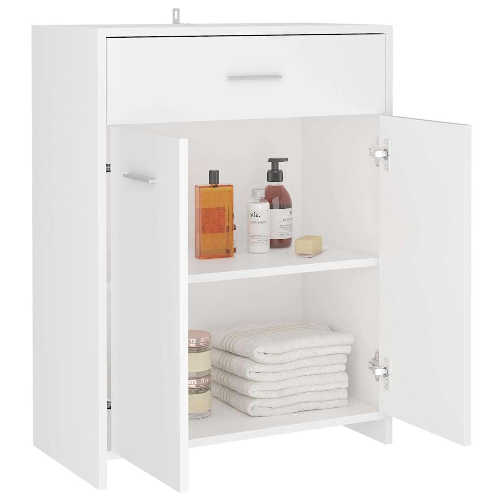 Armadietto da bagno in legno bianco, 60 x 33 x 80 cm, con 2 scomparti, salvaspazio, montaggio a parete per bagno, WC degli ospiti, spazio e ordine nel lavandino
