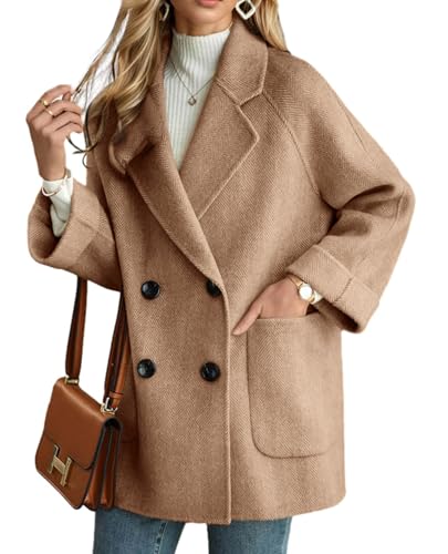 CHARTOU Women Wool Coat Peacoat Jacket Thick Loose Double Breasted Pea Coat Woolen Winter Overcoat