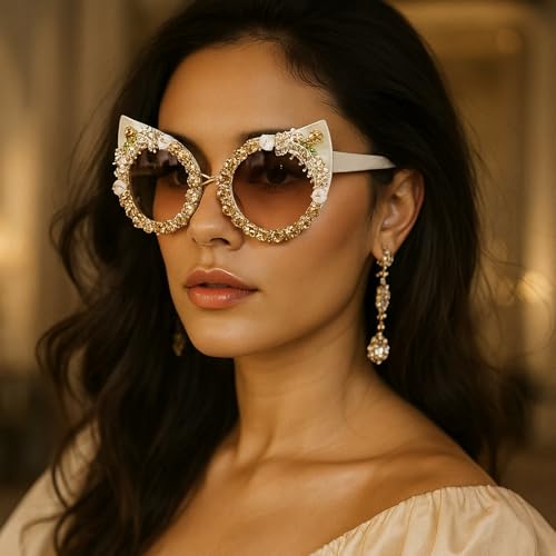 Oversized Diamond Sunglasses Women Rhinestone Cat Eye Sunglasses Vintage Female Sparkling Party sunglasses Eyewear4