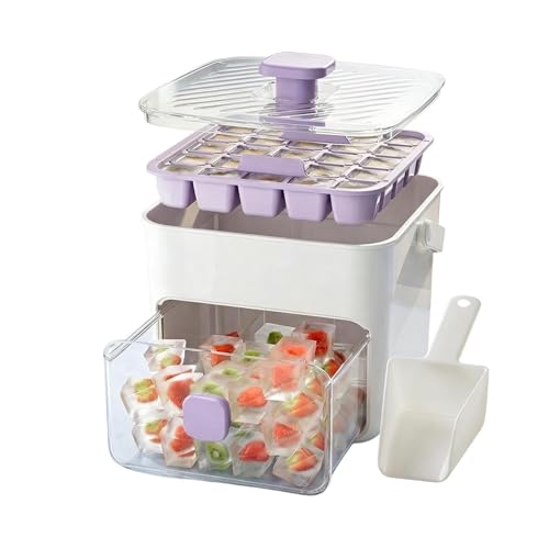 Ice Tray with Lid - 50 Cavities Stackable Freezer Cube Mold | Large Capacity Freezer Ice Maker, Spill Proof Fridge Tray with Sco