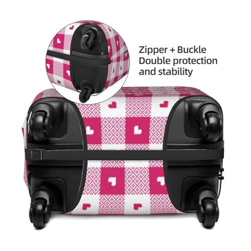 Hot Pink Plaid Heart Luggage Cover Protector Anti-Scratch Washable Fits 18-32 Inch Luggage-Large4