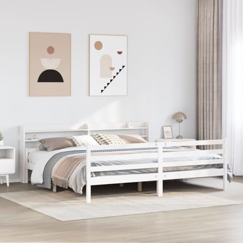 vidaXL Massivholzbett, Holzbett Bett mit Kopfteil Fußteil, Bettgestell mit Lattenrost, Doppelbett für Schlafzimmer, Weiß 180x200cm Kiefer