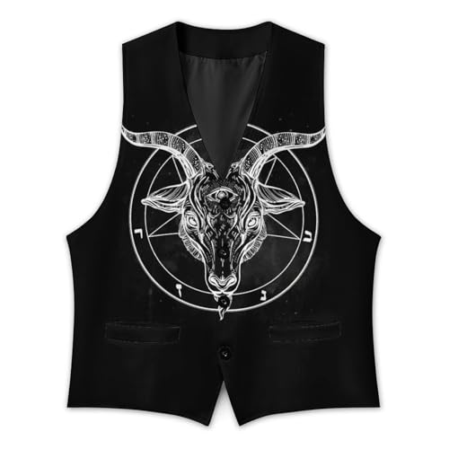 Pentagram with Demon Baphomet Satanic Goat Funny Men's Formal Suit Vest Casual Business Dress Waistcoat Printed Vest Slim Fit2