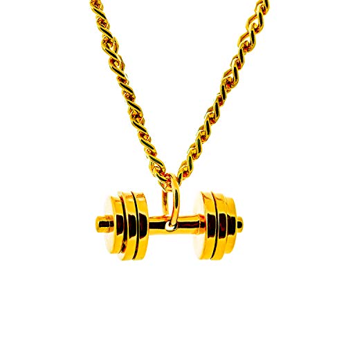 Dumbbell Necklace 24K Gold plated Dumbbell charm Barbell Necklace Fitness ...