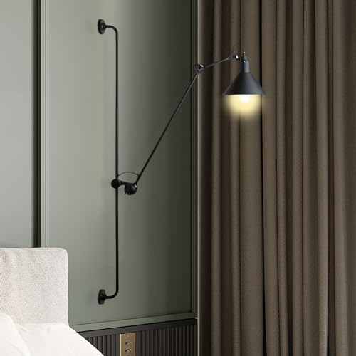 Image of 360 Swing Long Arm Wall Sconce Lamp Bedroom Bedside Lighting Fixture Adjustable Build to Last Easy Install Maintenance Hotels Terraces Aisles Garages Porches Gardens Backyards Exterior Walls