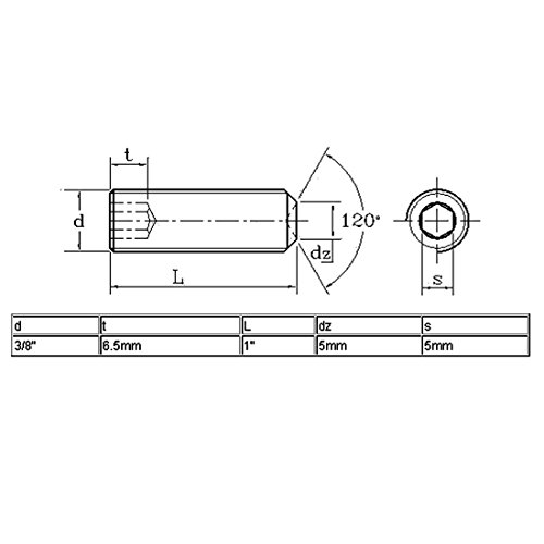 sourcing map 20 Stk. Innensechskant Schraube Set Gewindestifte 3/8 Zoll x 1 Zoll 16 Fadenzahl de