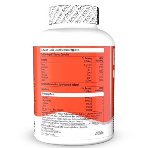 Image of NATURYZ Nitric Pump 2500 Mg Extra Strength L-Arginine | L Citrulline | Caffeine | Boosts Stamina | Energy | Increases Blood Flow | Improves Performance | Ideal Pre-workout Supplement for Men & Women - 90 Tablets