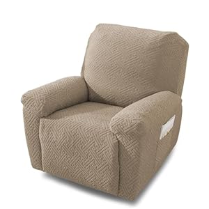 NORTHERN BROTHERS Recliner Chair Covers, Stretch Recliner Covers That Stay in Place 4 Pieces1 Seater with Storage Pockets Soft Recliner Slipcovers for Kids, Pet, Khaki