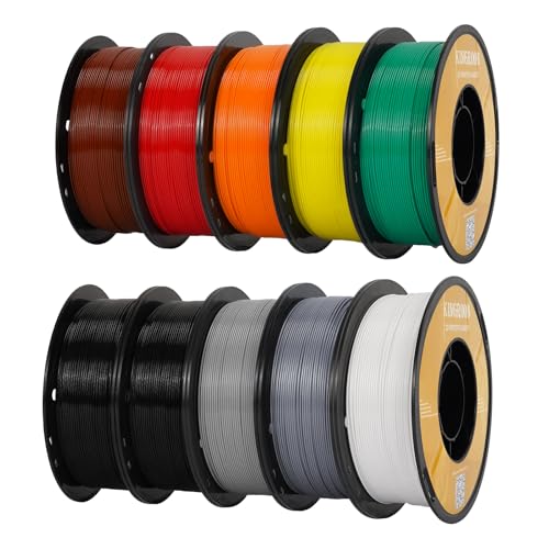 Kingroon 3D Printer Rapid PETG Filament 1.75mm,Dimensional Accuracy +/- 0.03 mm,1kg/Spool(2.2lbs),10 Spools PETG Filament Bundle-2×Black+1×White+1×Gray+1×Yellow+1×Silver+1×Brown+1×Red+1×Orange+1×Green