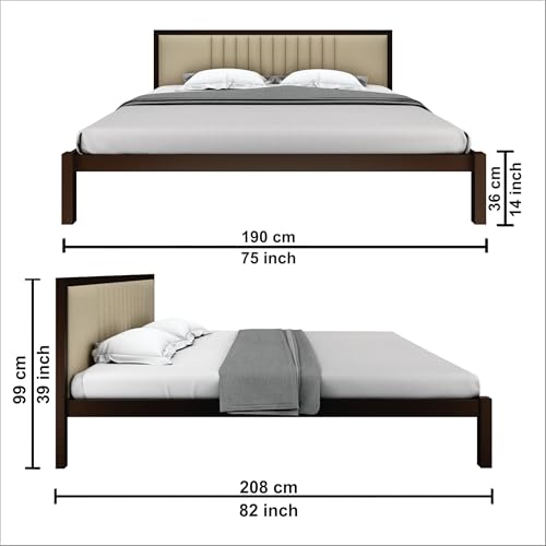 Image of Homdec Venus Wall-Supported Upholstered Headboard Metal Bed (Brown, King (U.K. Standard))