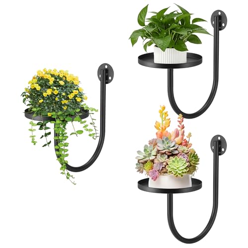 Zourglow 3 Pièces Support Mural Plantes, Métal Porte Plante Mural, Étagère Porte Pots Flottante...