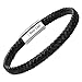 Produktbild Lederarmband Herren Armband Herren Männer Leder Edelstahl  Casisto.J Mit Gravur Schwarz Braun Geflochten mit Magnet Verschluss (21, Black)