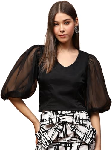 Image of Sera Classics Women's Elegant Printed Sheer | Tie-Dye | Floral | Puff Sleeve Casual Wear Top | Blouse